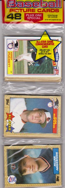 1987 Topps Baseball 49 Card Rack Pack w/ Kirby Puckett On Front