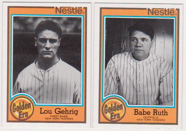 1987 Topps Nestle Babe Ruth #5 + Lou Gehrig #1 Card Pair - HOF'ers