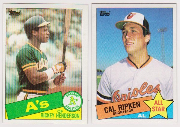 1985 Topps Cal Ripken #704 + Rickey Henderson #115 Card Pair