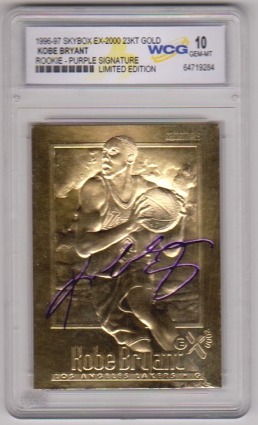 Rookie Graded Gem Mint 10 - Kobe Bryant 1996-97 Skybox EX-2000 w/ Purple Signature 23 Kt Gold Card