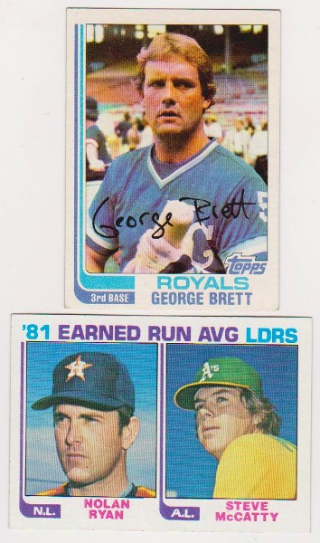 1982 Topps George Brett #200 + Nolan Ryan/Steve McCatty #167 Card Pair 