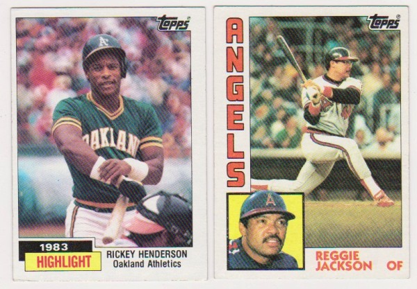 1984 Topps Rickey Henderson #2 + Reggie Jackson #100 Card Pair
