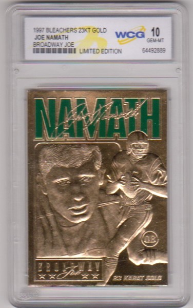 Graded Gem Mint 10 - Joe Namath 1997 Bleachers 23 Kt Gold Card