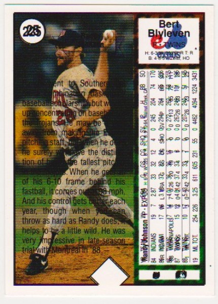 Error - Randy Johnson 1989 Upper Deck Rookie w/ Double Print Back, Bert Blyleven Front - Rare Misprint