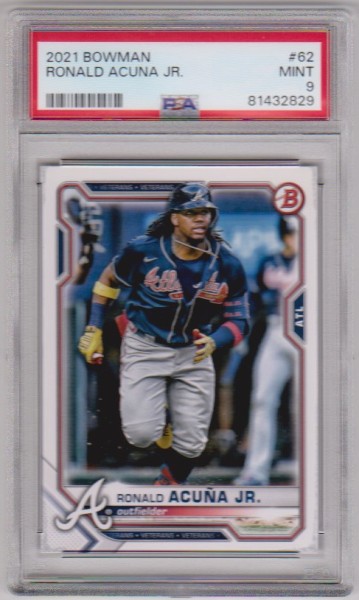 Graded PSA Mint 9 - Ronald Acuna Jr. 2021 Bowman #62 Card