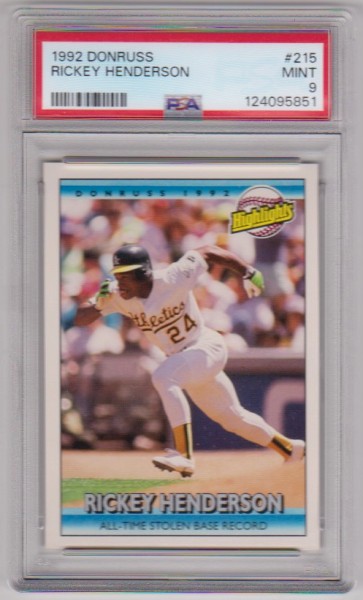 Graded PSA Mint 9 - Rickey Henderson 1992 Donruss Highlights #215 Card