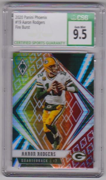 Graded CSG Gem Mint 9.5 - Aaron Rodgers 2020 Panini Phoenix Fire Burst #19 Card