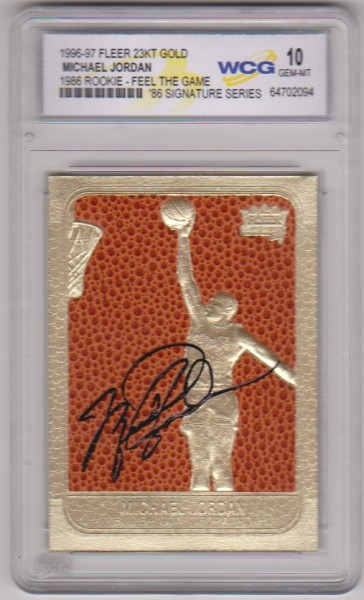 Graded Gem Mint 10 - Michael Jordan 1996-97 Fleer Feel The Game '86 Signature Series 23 Kt Gold Card