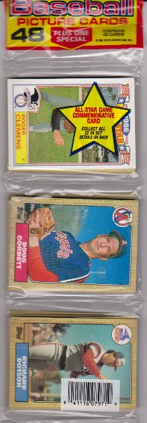 1987 Topps Baseball 49 Card Rack Pack w/ Roger Clemens On Front