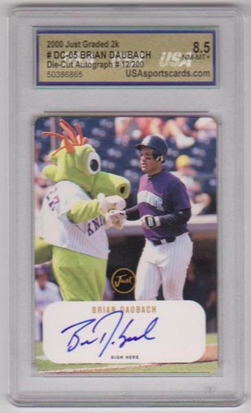 Signed Rookie Graded NM-MT+ 8.5 - Brian Daubach 2000 Just Minors Just Graded 2K Die-Cut #DC-05 Certified Autographed Rookie Insert Card (#12/200 Produced)