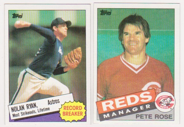 1985 Topps Nolan Ryan #7 + Pete Rose #547 Card Pair