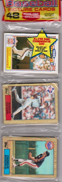 1987 Topps Baseball 49 Card Rack Pack w/ Keith Hernandez On Front