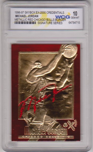 Graded Gem Mint 10 - Michael Jordan 1996-97 Skybox EX-2000 Credentials Metallic Red Border 23 Kt Gold Card