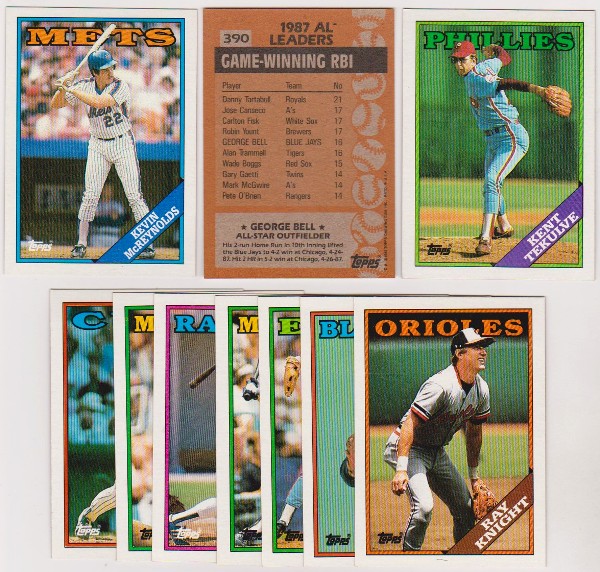 ERROR LOT - 10 Assorted 1988 Topps Baseball Wrong Back Errors w/ Kevin McReynolds Front + More