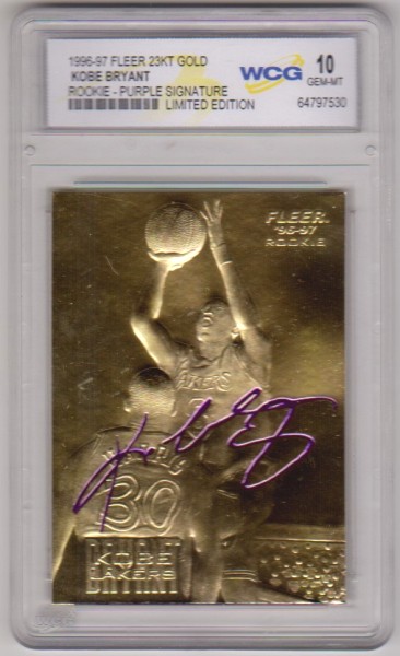 Rookie Graded Gem Mint 10 - Kobe Bryant 1996-97 Fleer w/ Purple Signature 23 Kt Gold Card