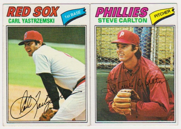 1977 Topps Carl Yastrzemski #480 + Steve Carlton #110 Card Pair - HOF'ers