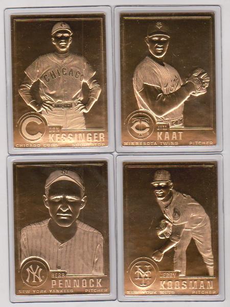 22kt Gold - 4 Different 1996 Danbury Mint Gold Cards - Jerry Koosman, Jim Kaat, Herb Pennock, Don Kessinger