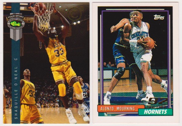 Rookies - Shaquille O'Neal 1992 Classic 4-Sport C3 #PR1 Promo + Alonzo Mourning 1992-93 Topps #393 Cards