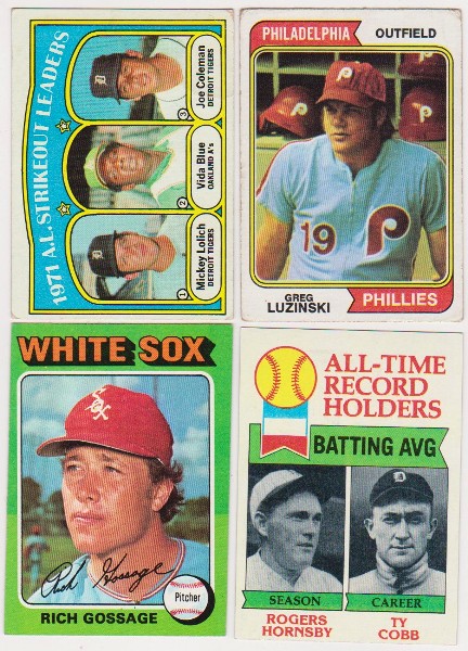 4 Different 1970's Topps Baseball Star/Hall Of Famer Cards w/ Rogers Hornsby/Ty Cobb + More