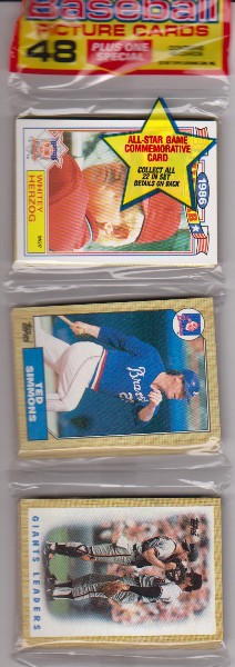 1987 Topps Baseball 49 Card Rack Pack w/ Whitey Herzog On Front
