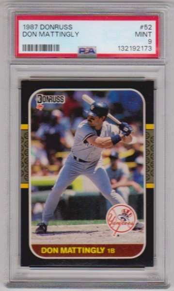 Graded PSA Mint 9 - Don Mattingly 1987 Donruss #52 Card