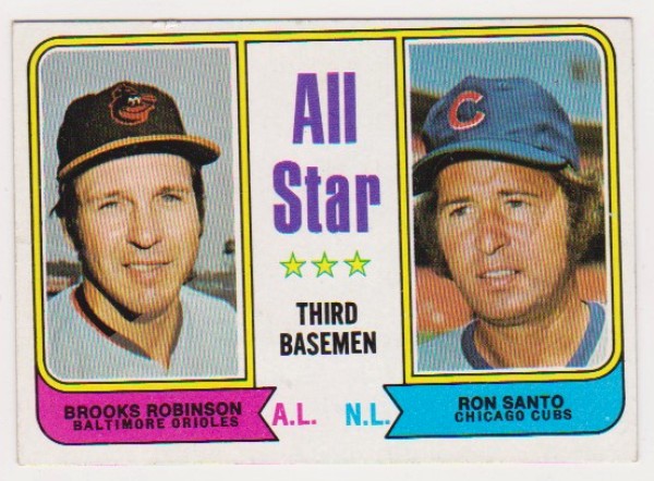 1974 Topps Brooks Robinson + Ron Santo #334 Card - HOF'ers