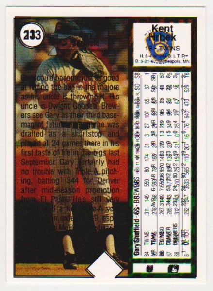 Error - Gary Sheffield 1989 Upper Deck Rookie w/ Double Print Back, Kent HrBek Front - Rare Misprint