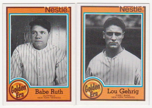1987 Topps Nestle Babe Ruth #5 + Lou Gehrig #1 Card Pair - HOF'ers