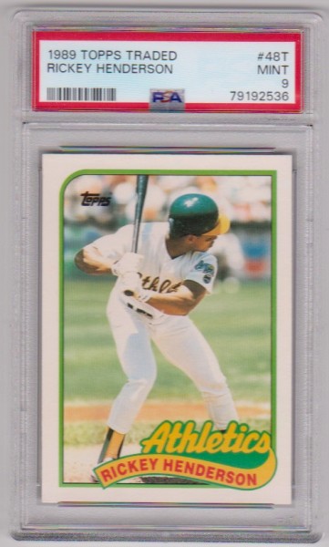 Graded PSA Mint 9 - Rickey Henderson 1989 Topps Traded #48T Card