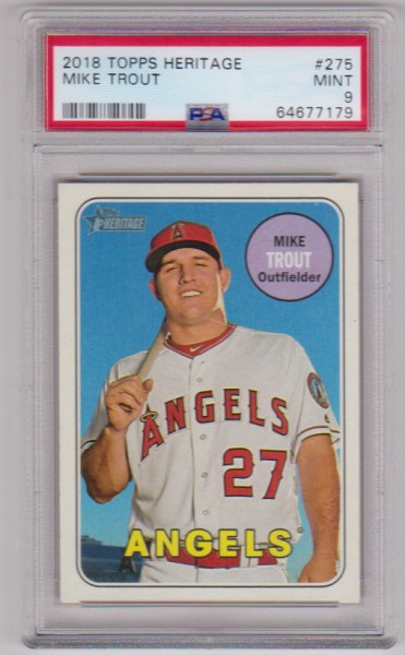 Graded PSA Mint 9 - Mike Trout 2018 Topps Heritage #275 Card