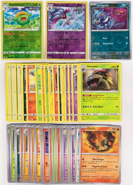 50 Different Pokemon Trading Cards w/ 3 REVERSE HOLOS + More
