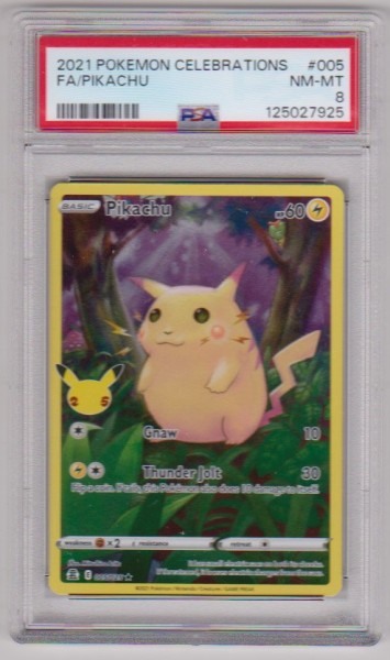 Graded PSA NM-MT 8 - Pikachu Full Art 2021 Pokemon Celebrations #005/025 Card