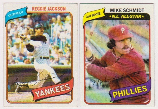 1980 Topps Reggie Jackson #600 + Mike Schmidt #270 Card Pair