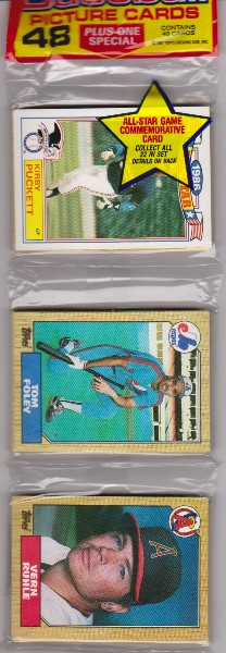 1987 Topps Baseball 49 Card Rack Pack w/ Kirby Puckett On Front