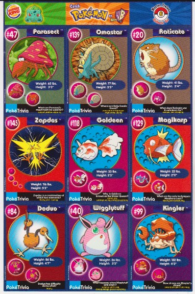 1999 Pokemon Master Trainer Collector Set 9 Card Uncut Sheet #6