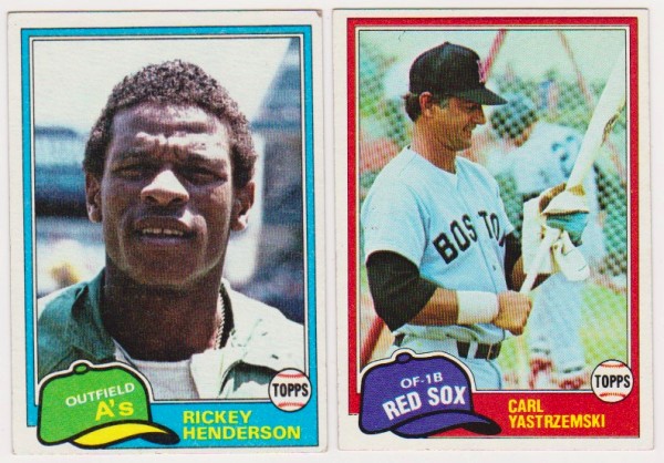 1981 Topps Rickey Henderson #261 + Carl Yastrzemski #110 Card Pair - HOF'ers