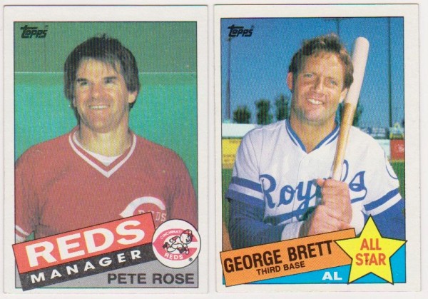 1985 Topps Pete Rose #547 + George Brett #703 Card Pair
