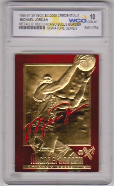Graded Gem Mint 10 - Michael Jordan 1996-97 Skybox EX-2000 Credentials Metallic Red Border 23 Kt Gold Card