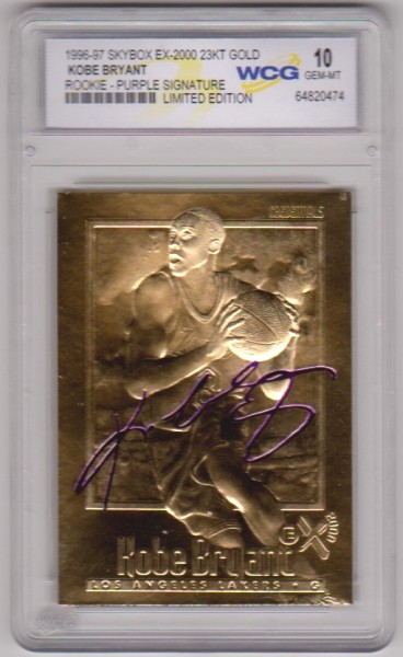 Rookie Graded Gem Mint 10 - Kobe Bryant 1996-97 Skybox EX-2000 w/ Purple Signature 23 Kt Gold Card