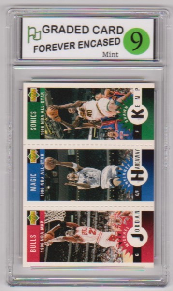 Labeled Mint 9 - Michael Jordan/Anfernee Hardaway/Shawn Kemp 1996-97 Collector's Choice Mini Cards German Insert Card