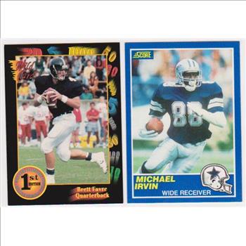 1991 Wild Card Brett Favre #119 + 1989 Score Michael Irvin #18 Rookie Card Pair
