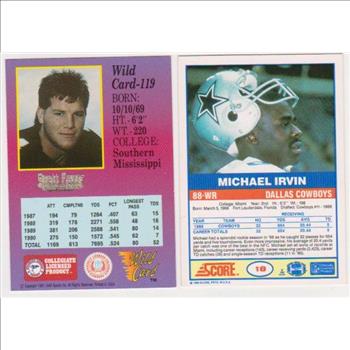 1991 Wild Card Brett Favre #119 + 1989 Score Michael Irvin #18 Rookie Card Pair