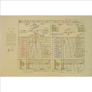 Nolan Ryan 5,000 Strikeout Game Score Sheet W/ All Players Reproduced Signatures From Game