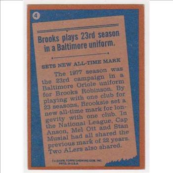 1978 Topps Brooks Robinson #4 Card - HOF'er