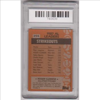 Graded Mint 9 - Roger Clemens 1988 Topps All-Star #394 Card