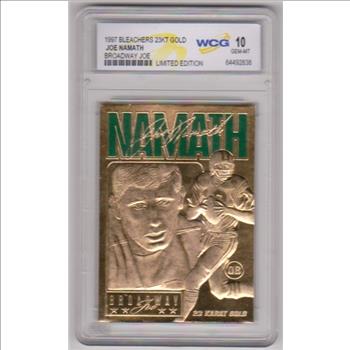 Graded Gem Mint 10 - Joe Namath 1997 Bleachers 23 Kt Gold Card