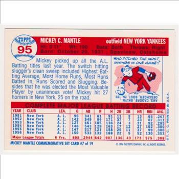 Mickey Mantle 1957 Topps #95 Commemorative Card - 1996 Topps #7 of 19 Insert Card