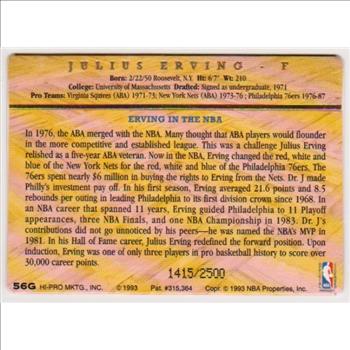 24 Kt Gold - Julius Erving - 1993 Action Packed 24 Kt Gold #56G Insert Card - #1415/2500