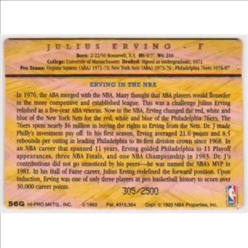 24 Kt Gold - Julius Erving - 1993 Action Packed 24 Kt Gold #56G Insert Card - #305/2500
