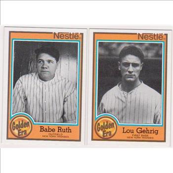 1987 Topps Nestle Babe Ruth #5 + Lou Gehrig #1 Card Pair - HOF'ers